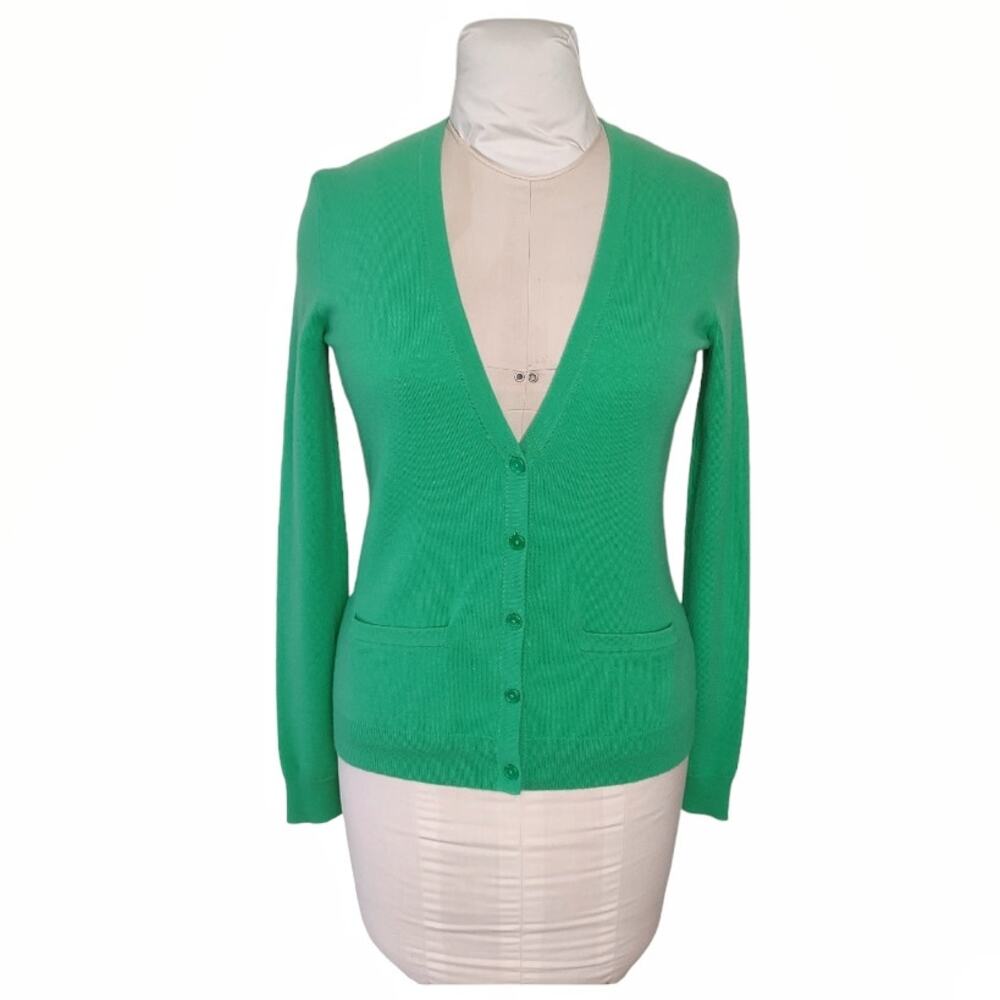 RALPH LAUREN Classic Cashmere Sweater Green Size S Preppy Basic V-Neck Cardigan